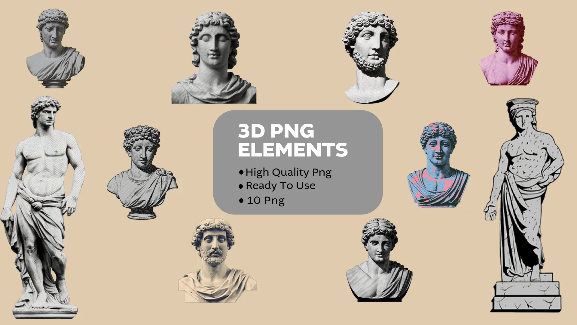 Retro Michelangelo Statue design 3D elements
